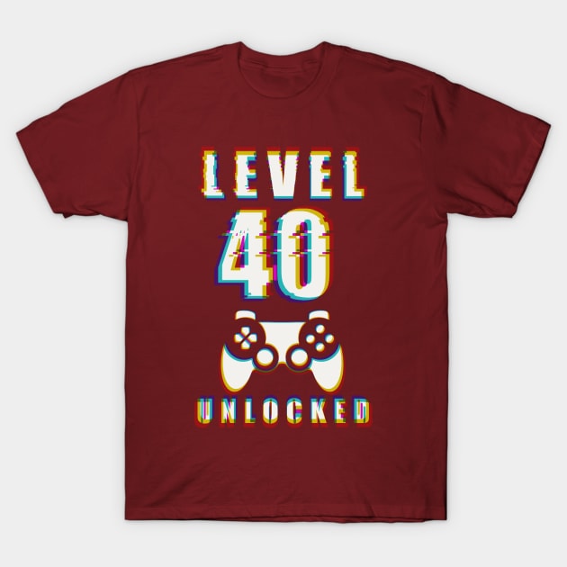 LEVEL 40 UNLOCKED- Funny Glitch Effect Game Controller Design T-Shirt by IceTees